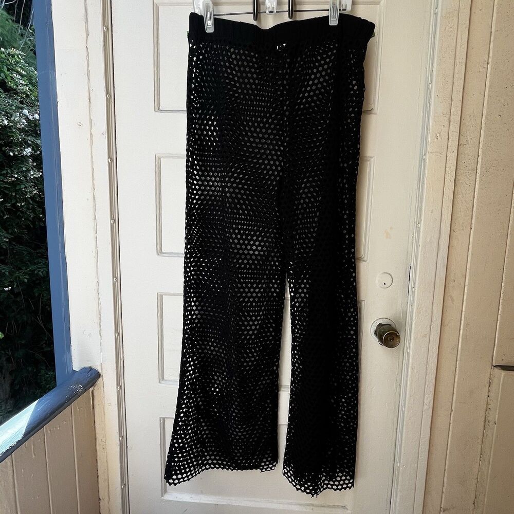 Womens Grunge Crochet Flared Wide Leg Pants 3X Black Elastic waist Festival Rave